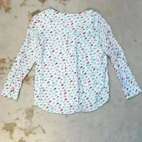 JANE & DELANCEY Flowy Ruffle Rainbow Heart Button Roll Tab Sleeve Blouse Women M - Picture 7 of 11